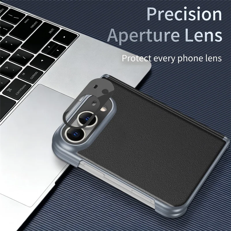 Voor iPhone Duo Case Dual-Axis Scharnier PU Leer Harde PC Vouwtelefoonhoes - Zwart