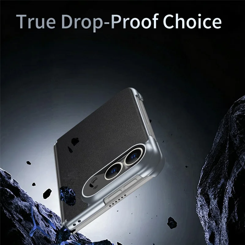 Voor iPhone Duo Case Dual-Axis Scharnier PU Leer Harde PC Vouwtelefoonhoes - Zwart