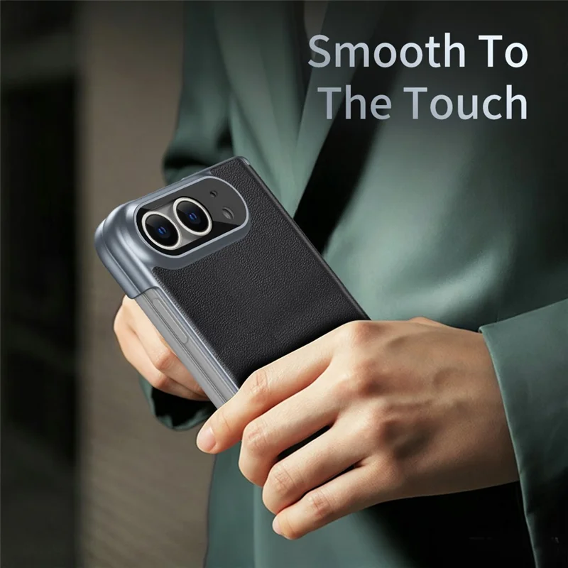 Voor iPhone Duo Case Dual-Axis Scharnier PU Leer Harde PC Vouwtelefoonhoes - Zwart