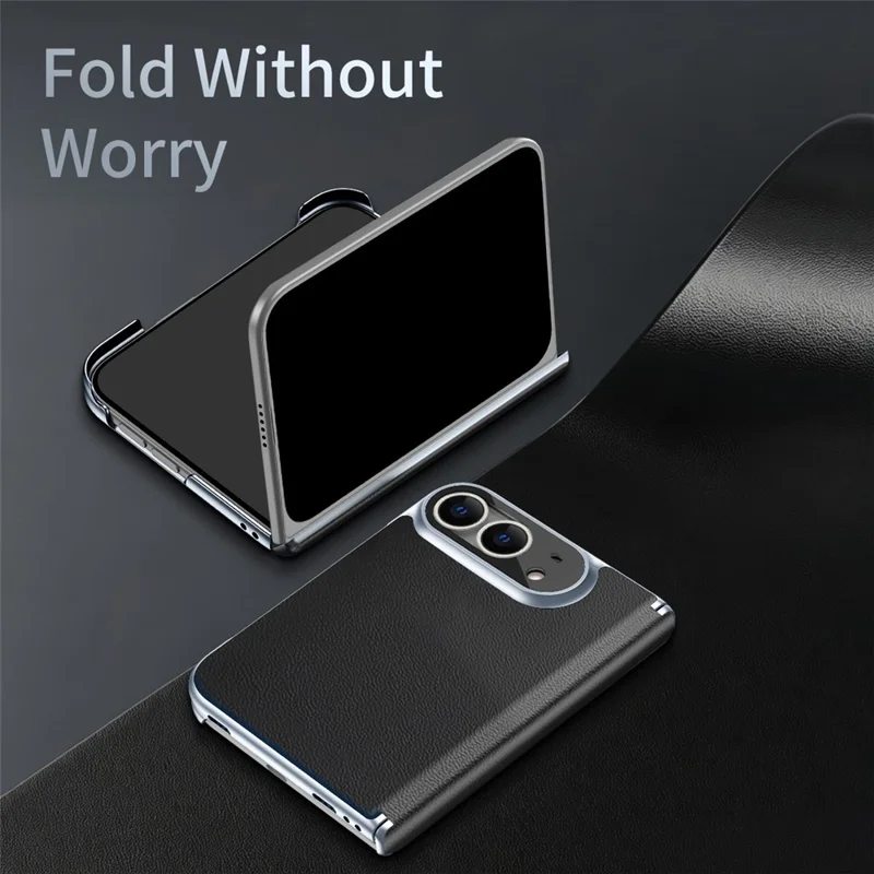 Voor iPhone Duo Case Dual-Axis Scharnier PU Leer Harde PC Vouwtelefoonhoes - Zwart