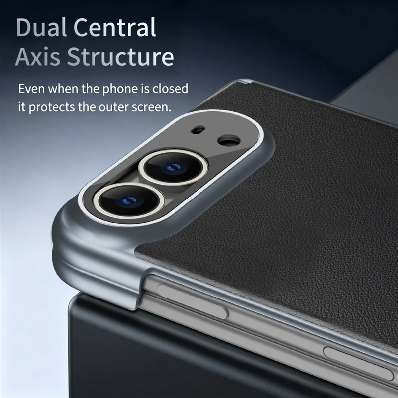 Voor iPhone Duo Case Dual-Axis Scharnier PU Leer Harde PC Vouwtelefoonhoes - Zwart