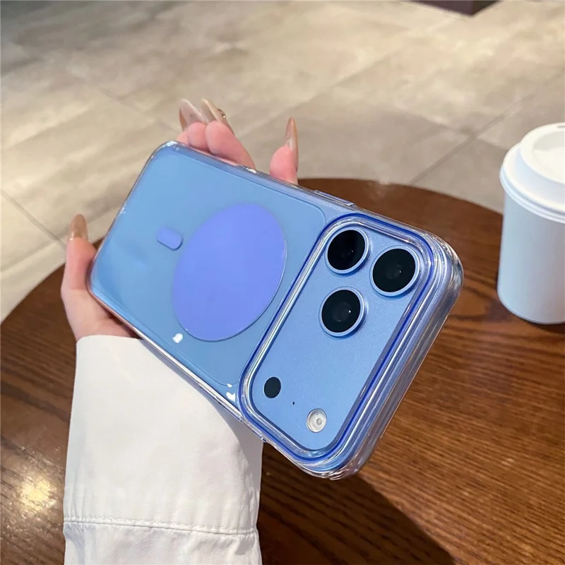 For iPhone 18 Pro Max / 17 Pro Max Magnetisk Case Gennemsigtig Beskyttende Telefonbeslag med Metal Knapper - Blå
