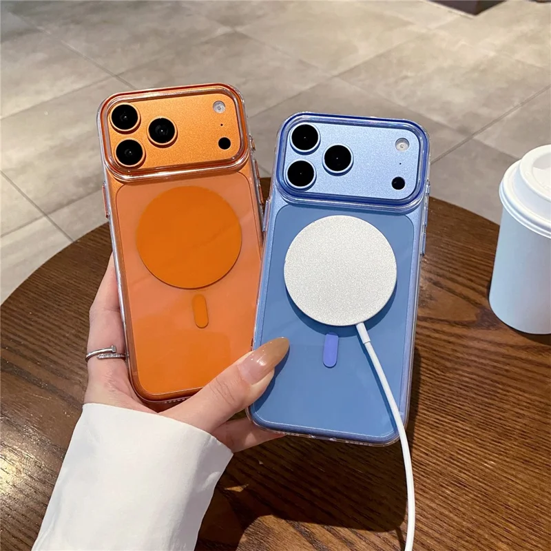 For iPhone 18 Pro Max / 17 Pro Max Magnetisk Case Gennemsigtig Beskyttende Telefonbeslag med Metal Knapper - Blå