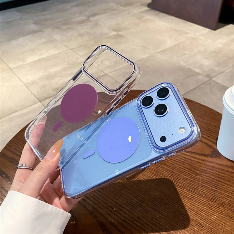 For iPhone 18 Pro Max / 17 Pro Max Magnetisk Case Gennemsigtig Beskyttende Telefonbeslag med Metal Knapper - Blå