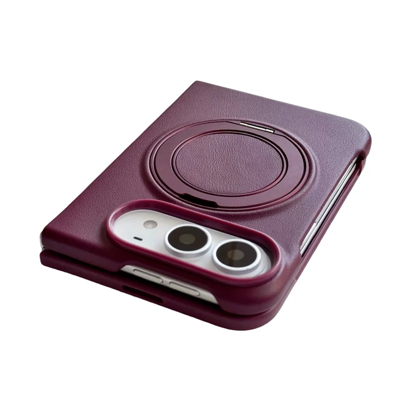 For iPhone Duo Magnetic Case Rotating Kickstand Litchi Texture Anti Drop Silicone Phone Cover - Wine Red