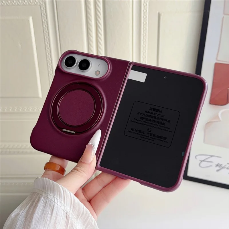 For iPhone Duo Magnetic Case Rotating Kickstand Litchi Texture Anti Drop Silicone Phone Cover - Wine Red