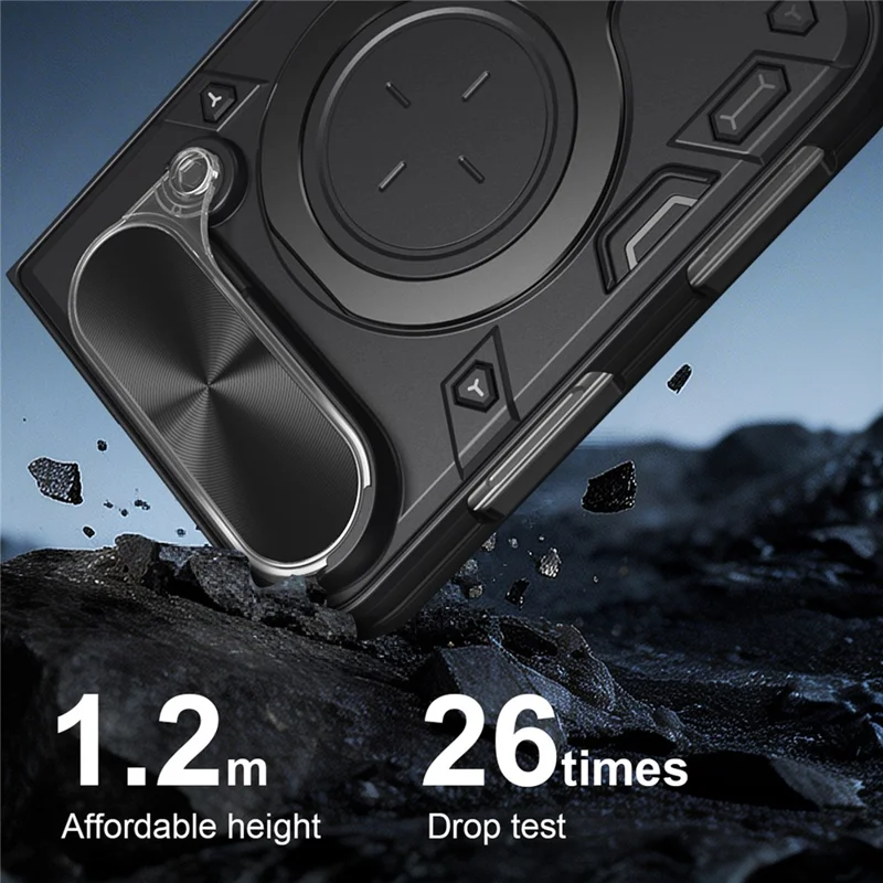 Custodia Duo per iPhone TPU + PC con Supporto, Finestra Scorrevole per Obiettivo - Nero