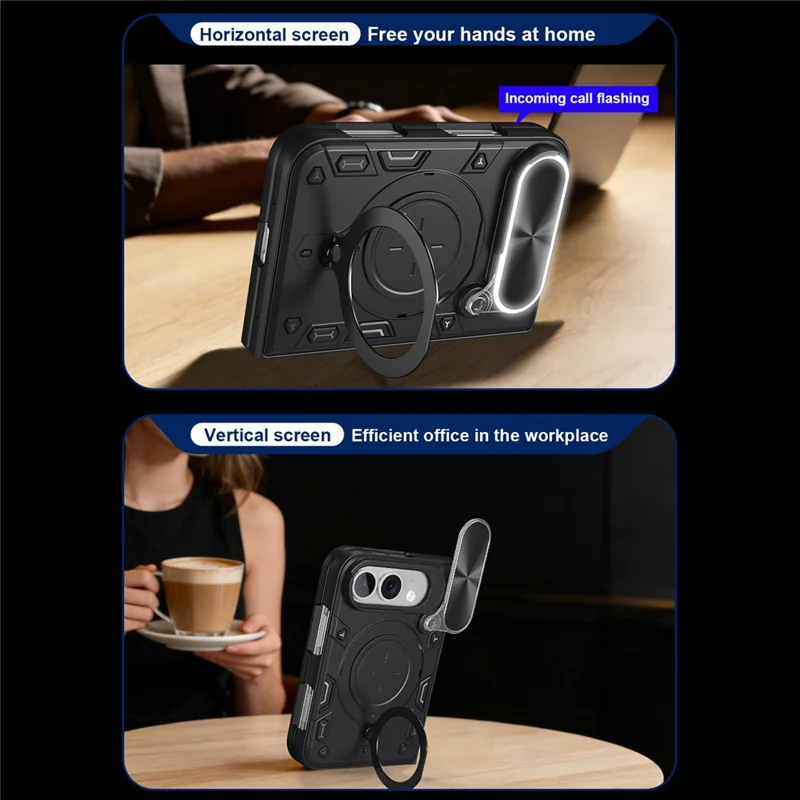 Custodia Duo per iPhone TPU + PC con Supporto, Finestra Scorrevole per Obiettivo - Nero
