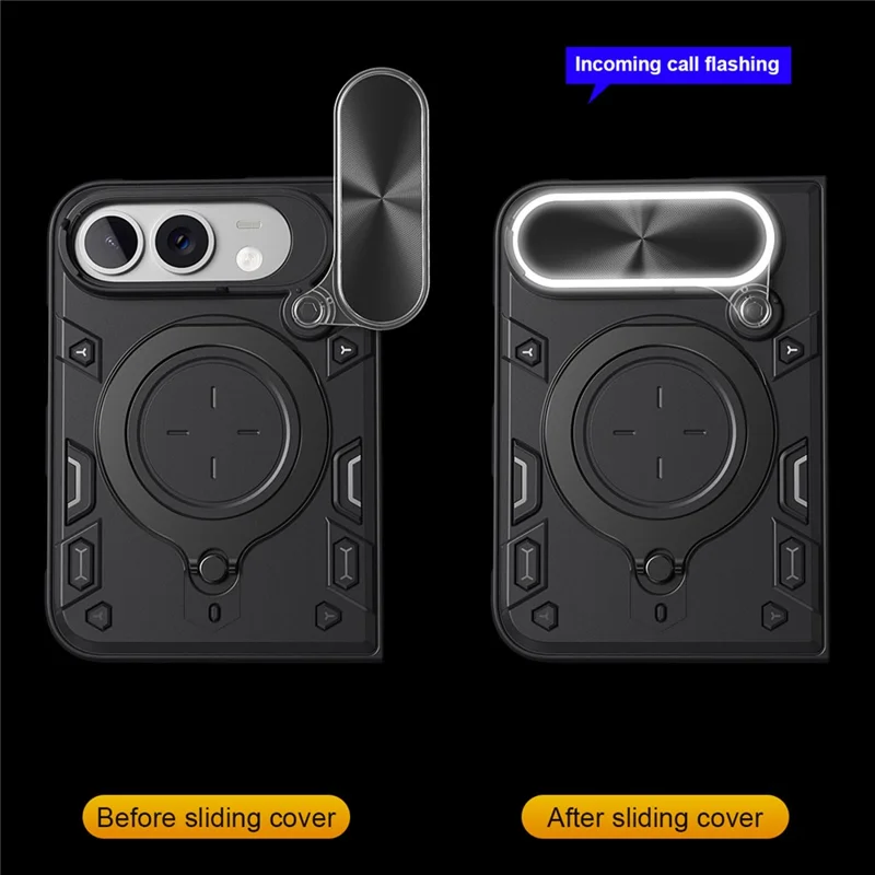 Custodia Duo per iPhone TPU + PC con Supporto, Finestra Scorrevole per Obiettivo - Nero