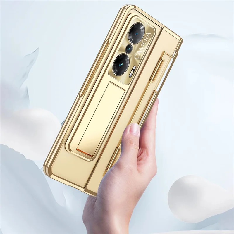 For Honor Magic Vs Ultimate 5G / Magic Vs 5G Kickstand Transparent Phone Case Electroplating Anti-drop PC Cover with Tempered Glass Film - Champagne Gold