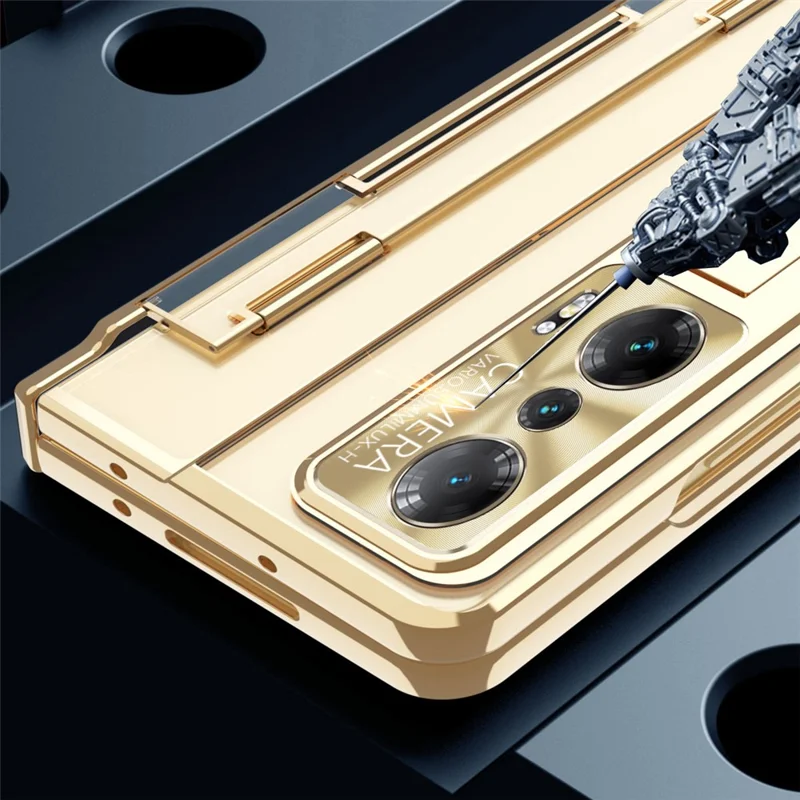For Honor Magic Vs Ultimate 5G / Magic Vs 5G Kickstand Transparent Phone Case Electroplating Anti-drop PC Cover with Tempered Glass Film - Champagne Gold