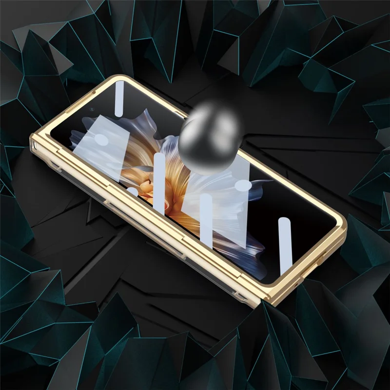 For Honor Magic Vs Ultimate 5G / Magic Vs 5G Kickstand Transparent Phone Case Electroplating Anti-drop PC Cover with Tempered Glass Film - Champagne Gold