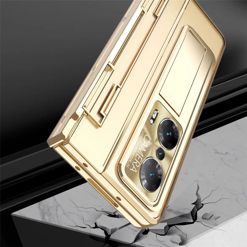 For Honor Magic Vs Ultimate 5G / Magic Vs 5G Kickstand Transparent Phone Case Electroplating Anti-drop PC Cover with Tempered Glass Film - Champagne Gold