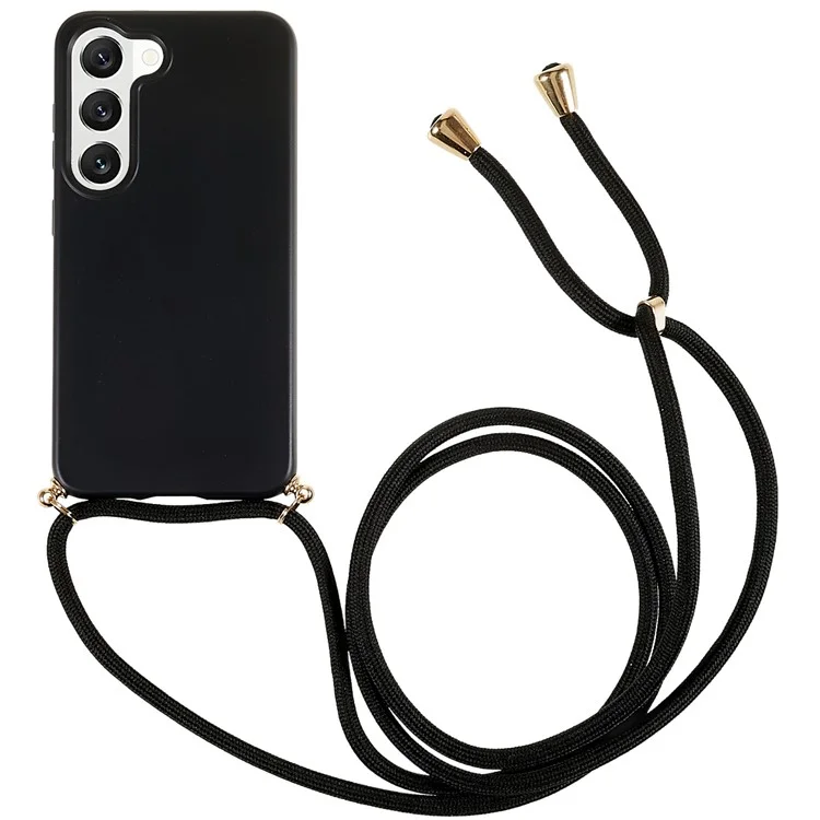 Para Samsung Galaxy S23 Trigo Paja Biodegradable Funda de Teléfono Caso Suave TPU Protección Contra Caídas Cubierta con Ajustable Cordón - Negro