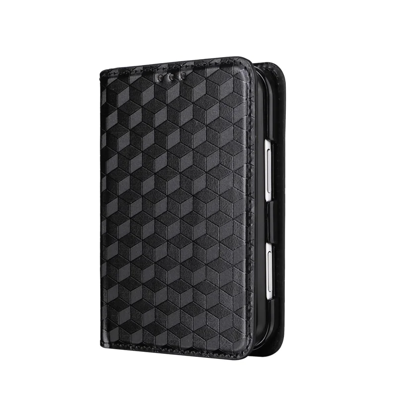 Etui na iPhone Duo Case z nadrukiem rombu z syntetycznej skóry PU - Czarny