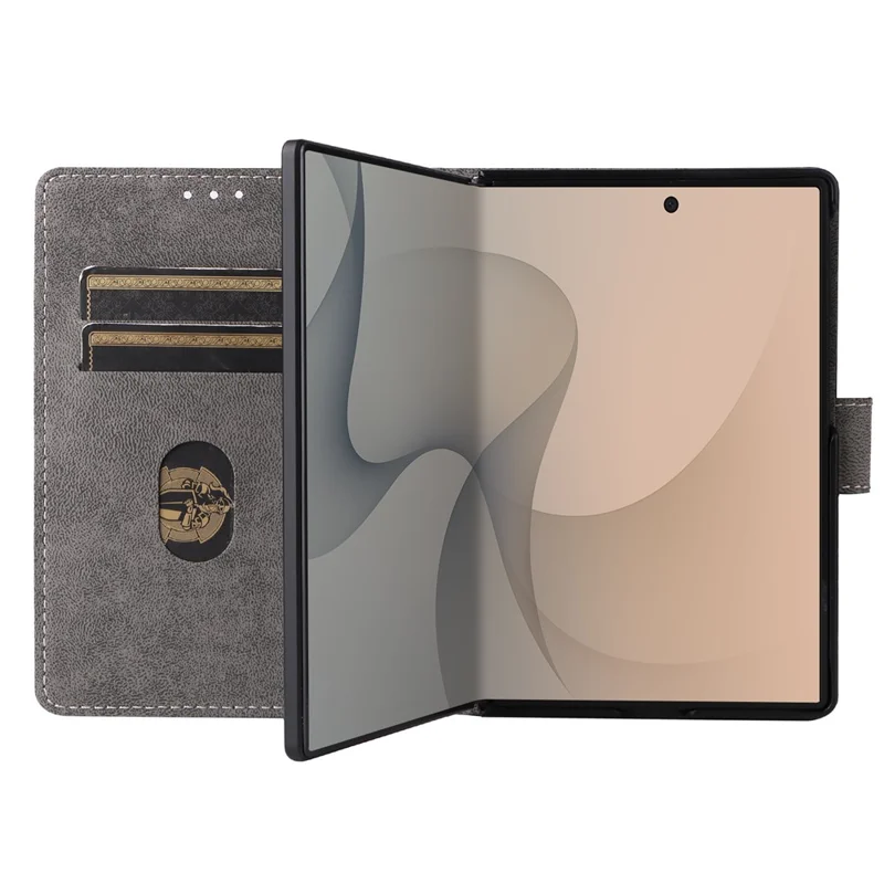 For Samsung Galaxy Z Fold8 Case RFID Blocking PU Leather Phone Cover with Lanyard - Black