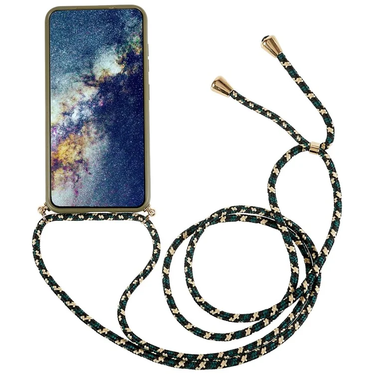 For Samsung Galaxy S23+ Biodegradable Phone Case Wheat Straw Soft TPU Shockproof Protection Skin Shell Cover with Adjustable Lanyard - Army Green