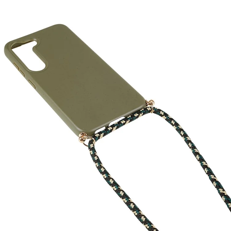 For Samsung Galaxy S23+ Biodegradable Phone Case Wheat Straw Soft TPU Shockproof Protection Skin Shell Cover with Adjustable Lanyard - Army Green
