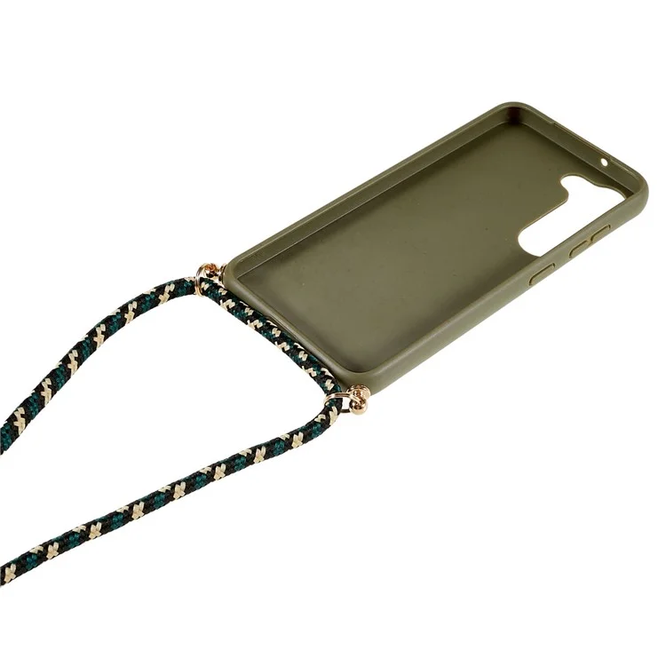 For Samsung Galaxy S23+ Biodegradable Phone Case Wheat Straw Soft TPU Shockproof Protection Skin Shell Cover with Adjustable Lanyard - Army Green