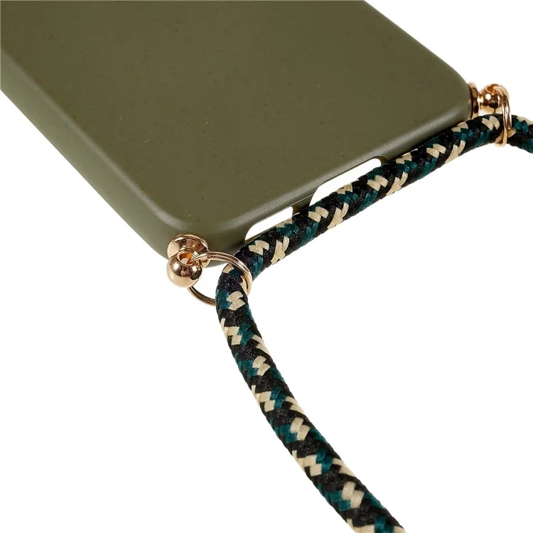 For Samsung Galaxy S23+ Biodegradable Phone Case Wheat Straw Soft TPU Shockproof Protection Skin Shell Cover with Adjustable Lanyard - Army Green