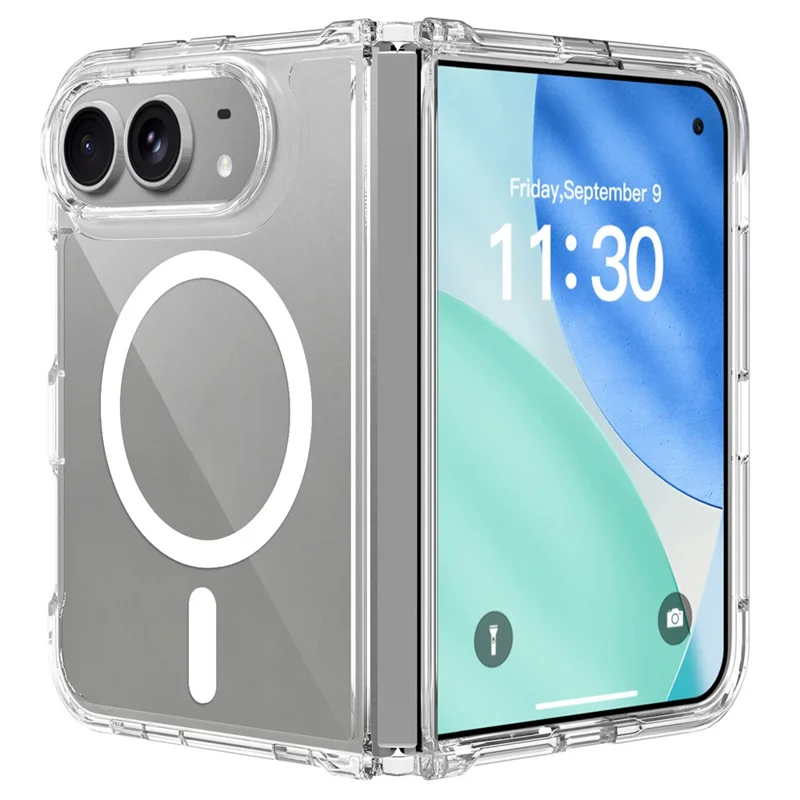 For iPhone Duo Magnetic Case Shockproof Acrylic Clear Cover with Tempered Glass Screen Protector - Transparent