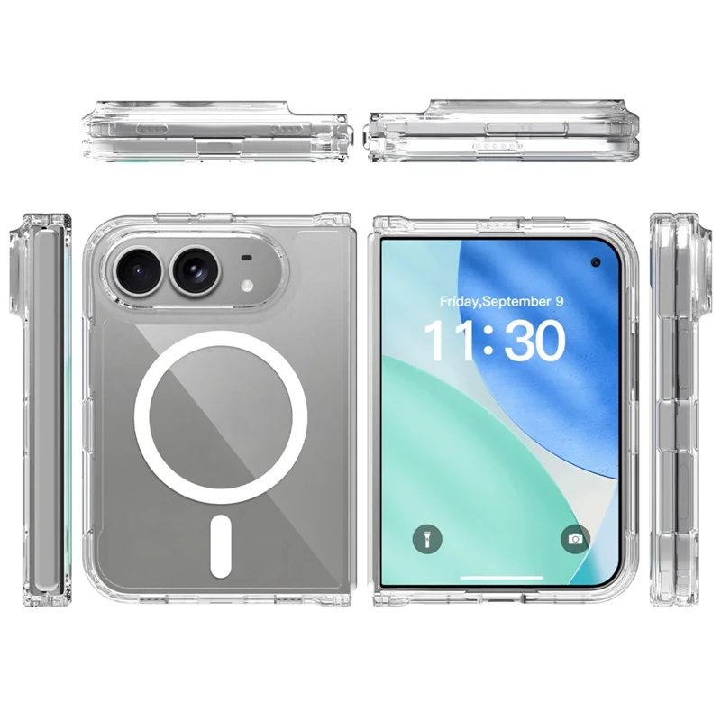 For iPhone Duo Magnetic Case Shockproof Acrylic Clear Cover with Tempered Glass Screen Protector - Transparent