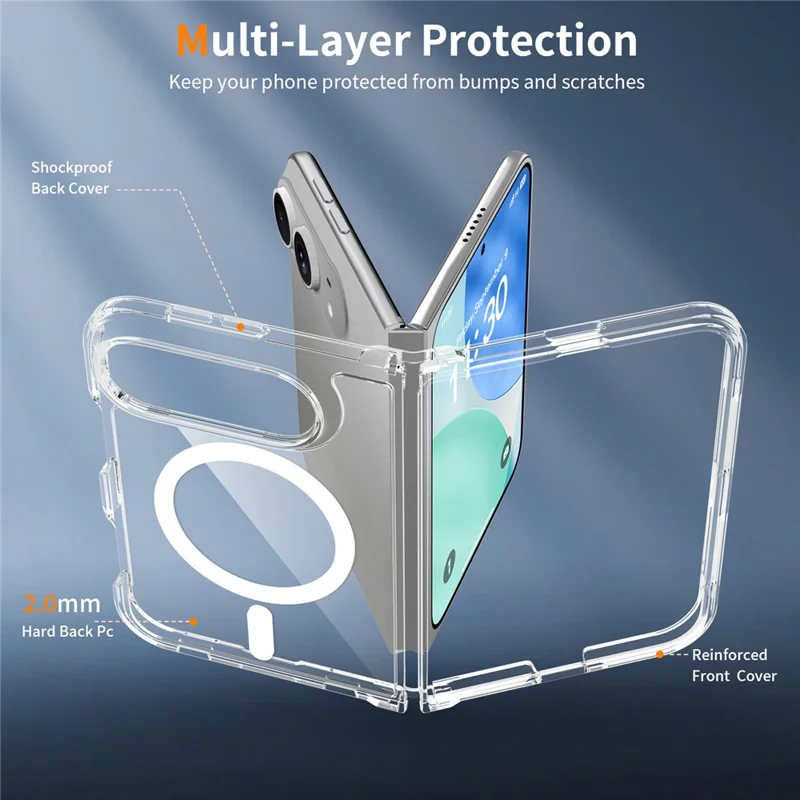 For iPhone Duo Magnetic Case Shockproof Acrylic Clear Cover with Tempered Glass Screen Protector - Transparent