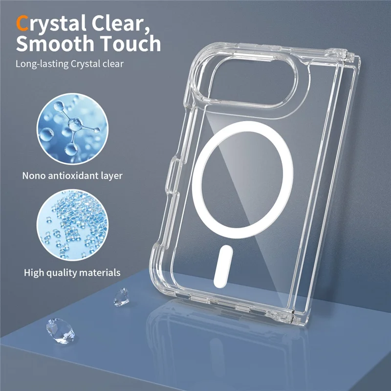 For iPhone Duo Magnetic Case Shockproof Acrylic Clear Cover with Tempered Glass Screen Protector - Transparent