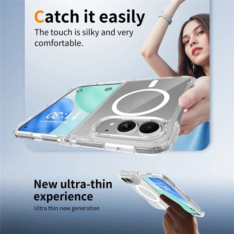 For iPhone Duo Magnetic Case Shockproof Acrylic Clear Cover with Tempered Glass Screen Protector - Transparent
