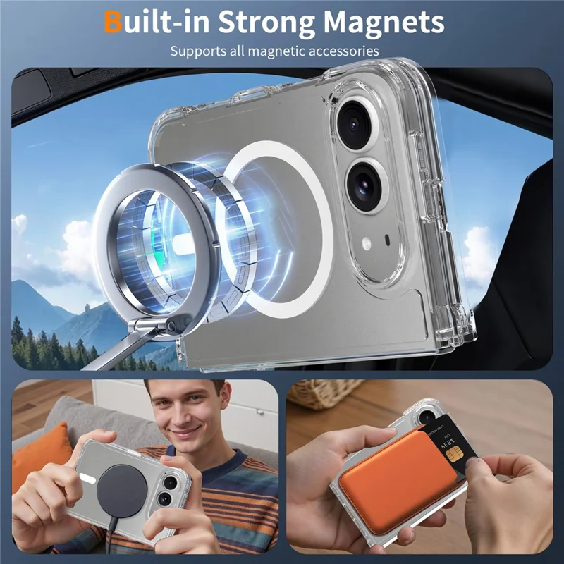 For iPhone Duo Magnetic Case Shockproof Acrylic Clear Cover with Tempered Glass Screen Protector - Transparent