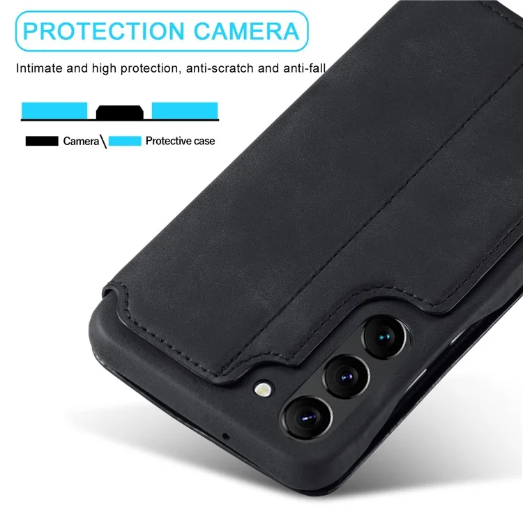 Lc. Imaeke Für Samsung Galaxy S23 Plus PU Lederständer Telefonhülle Anti-kratzer-handyabdeckung Mit Kartensteckplatz - Schwarz