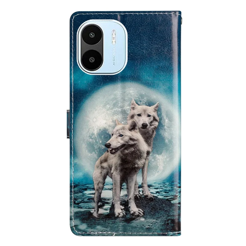 For Xiaomi Redmi A1 4G / A2 4G Pattern Printing PU Leather Phone Case Stand Drop-proof Magnetic Flip Wallet Cover with Strap - Two Wolves