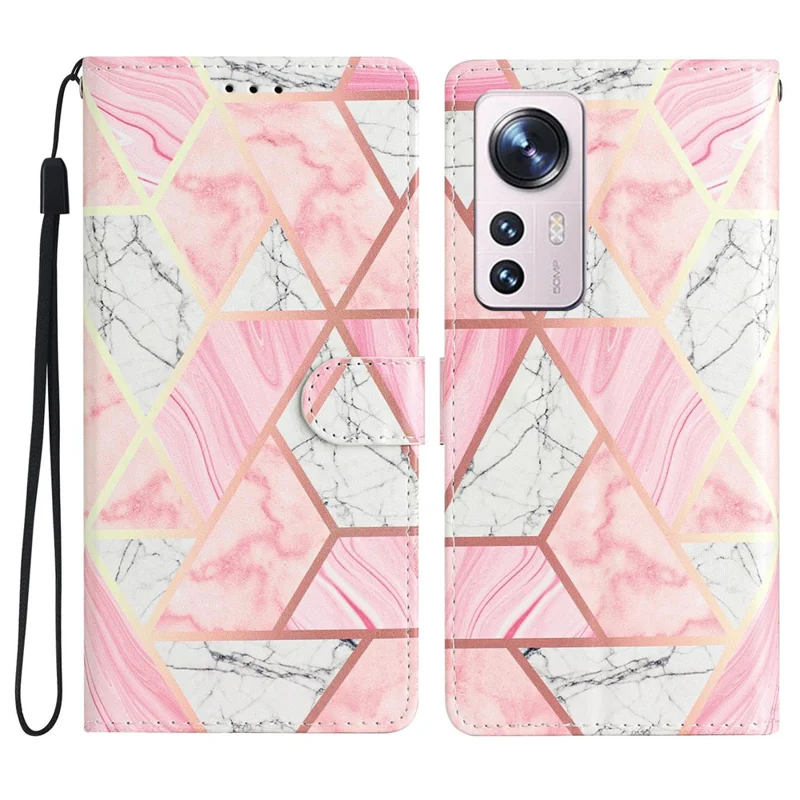Pour Xiaomi 12 Lite 5G Impression Motif Protection Complète Étui en Cuir PU Support Portefeuille Coque Protectrice de Téléphone avec Dragonne - Marbre Rose