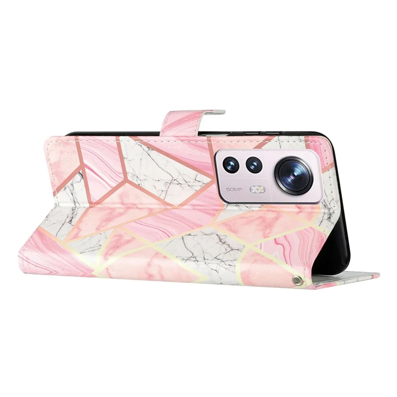 Pour Xiaomi 12 Lite 5G Impression Motif Protection Complète Étui en Cuir PU Support Portefeuille Coque Protectrice de Téléphone avec Dragonne - Marbre Rose