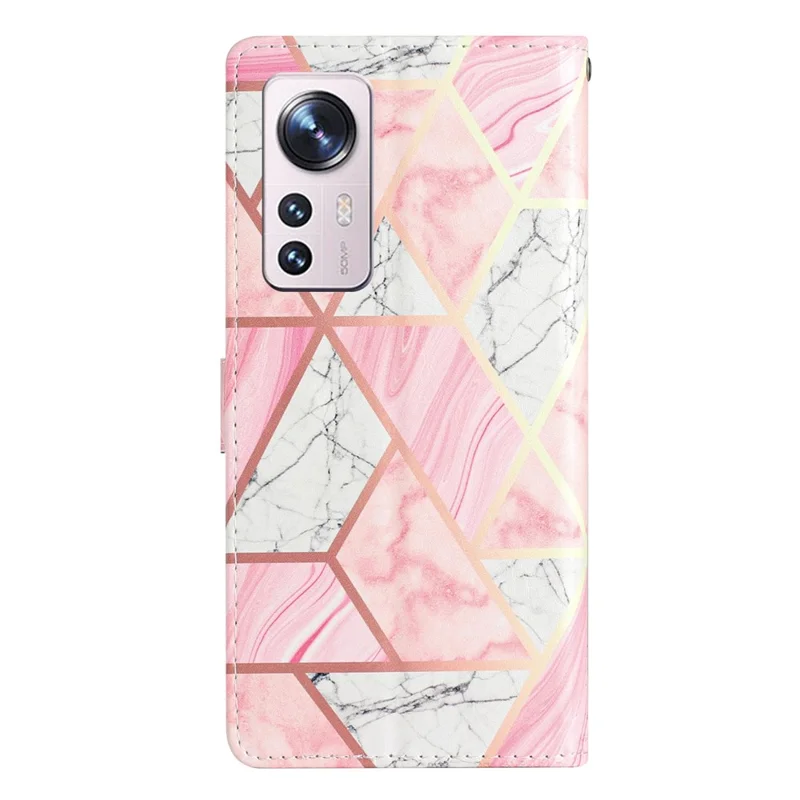 Pour Xiaomi 12 Lite 5G Impression Motif Protection Complète Étui en Cuir PU Support Portefeuille Coque Protectrice de Téléphone avec Dragonne - Marbre Rose