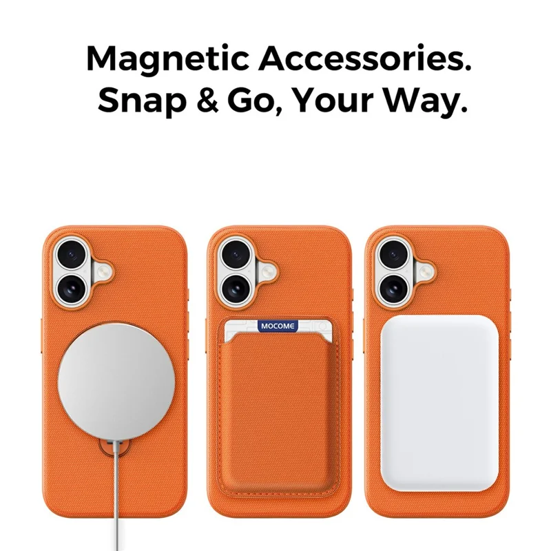 For iPhone 16 Case Magnetic Rotating Kickstand Tech Fabric TPU Protective Cover - Orange