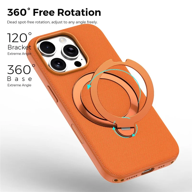 For iPhone 16 Pro Case Magnetic Rotating Kickstand Tech Fabric TPU Protective Cover - Orange