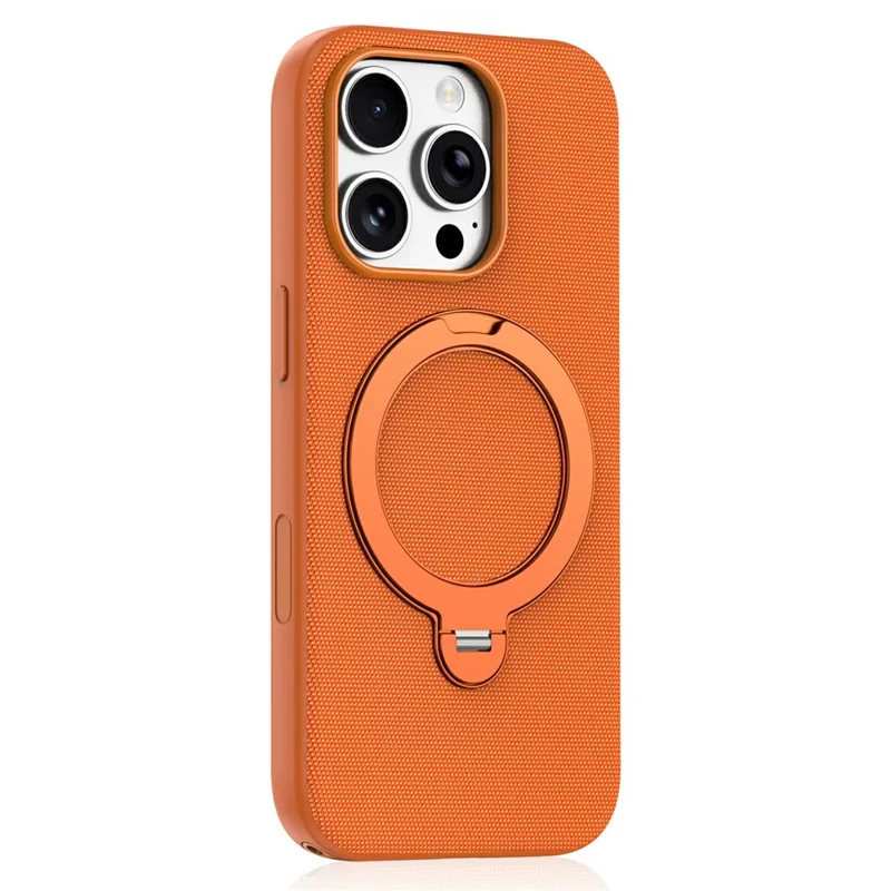 For iPhone 16 Pro Case Magnetic Rotating Kickstand Tech Fabric TPU Protective Cover - Orange