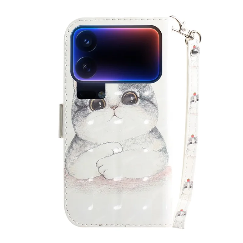 For Xiaomi 18 Pro Max Case Pattern Printing Leather Wallet Phone Cover with Wrist Strap - Cute Cat
