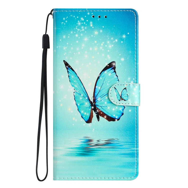 Per Oppo A57 4G / A57 (2022) 5G / A77 5G custodia a portafoglio in pelle PU con stampa a motivi, guscio interno in TPU, chiusura magnetica, funzione supporto e tracolla - Farfalla blu