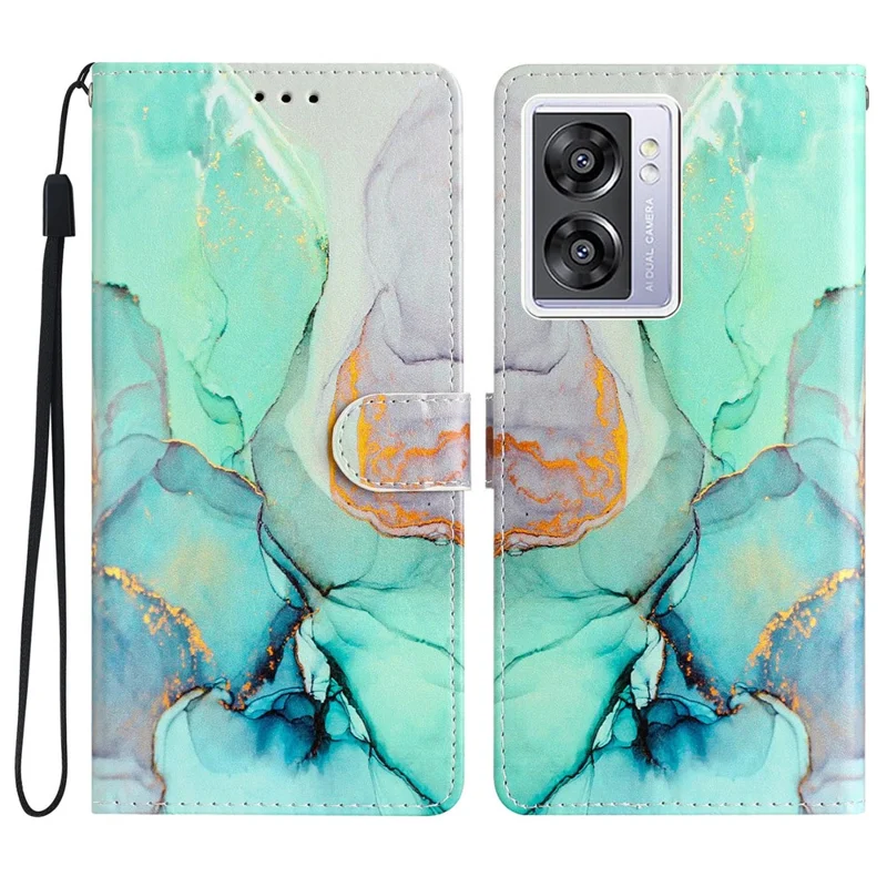 Para o Oppo A57 4G / A57 (2022) 5G / A77 5G Pulho de Caparta de Catadela de Calura de Calura Princrimento TPU TPU Interno de Chap - Mármore Verde