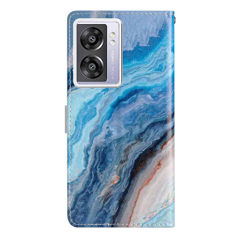 Per Oppo A57 4G / A57 (2022) 5G / A77 5G Custodia a portafoglio in pelle PU con stampa a motivo, cover interna in TPU, chiusura magnetica, funzione stand e tracolla - Blue Marble