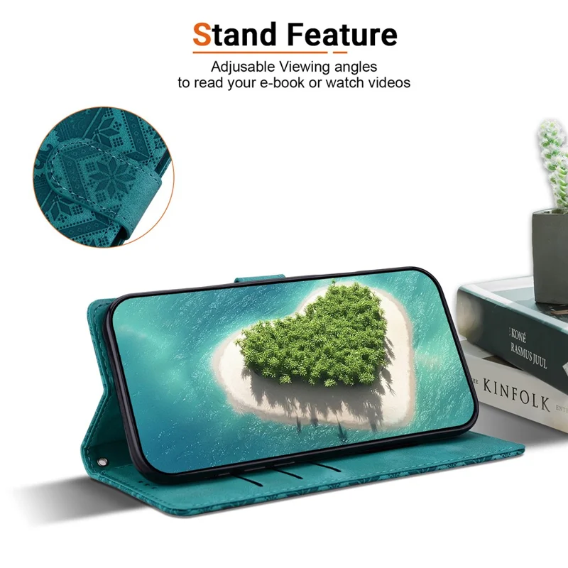 For Xiaomi 18 Pro Max Wallet Case Imprinted Ethnic Pattern Leather Phone Cover with Wrist Strap - Green