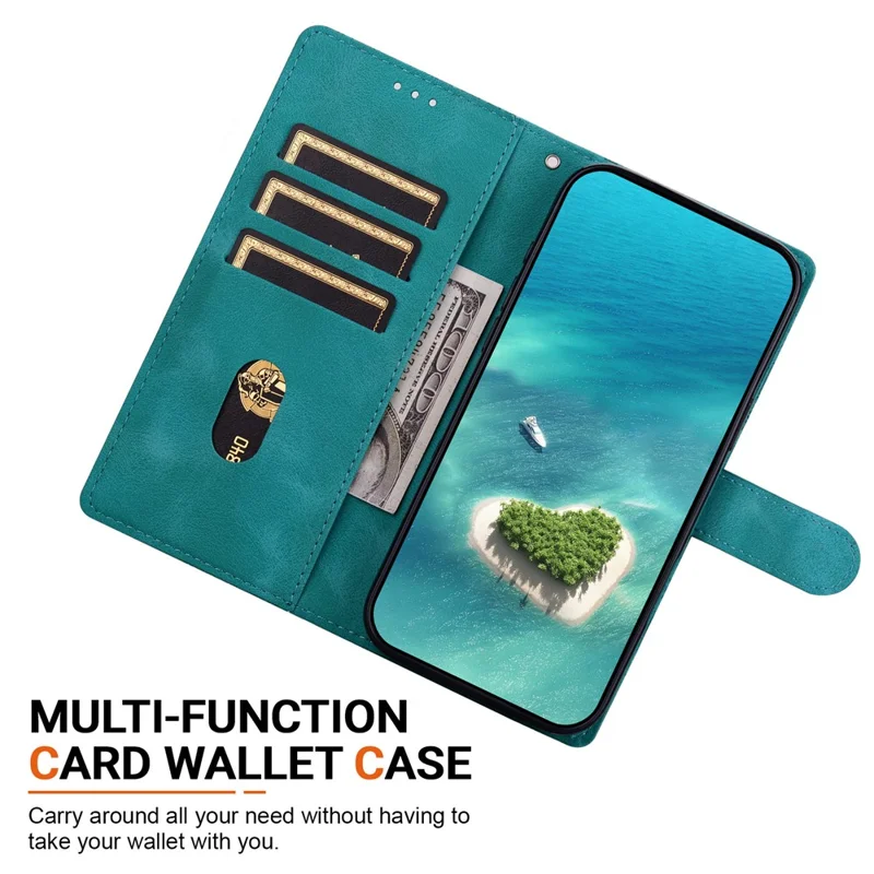 For Xiaomi 18 Pro Max Wallet Case Imprinted Ethnic Pattern Leather Phone Cover with Wrist Strap - Green