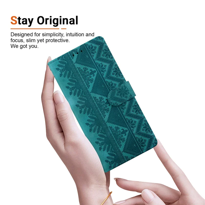For Xiaomi 18 Pro Max Wallet Case Imprinted Ethnic Pattern Leather Phone Cover with Wrist Strap - Green
