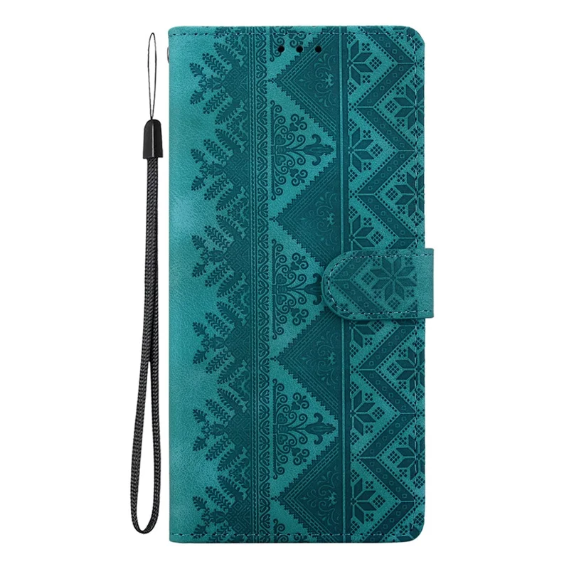 For Xiaomi 18 Pro Max Wallet Case Imprinted Ethnic Pattern Leather Phone Cover with Wrist Strap - Green