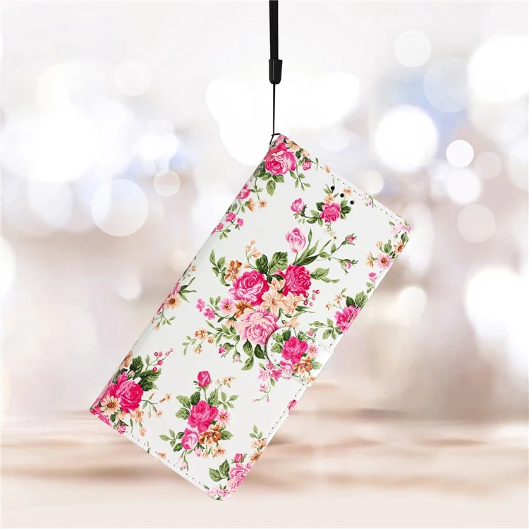 Für Oppo Reno8 Pro 5G (Global Version) PU-Leder-Bucheinband mit Standfunktion, Musteraufdruck, magnetischem Verschluss, Brieftaschenstil-Klappphonehülle mit Riemen - Rote Blumen