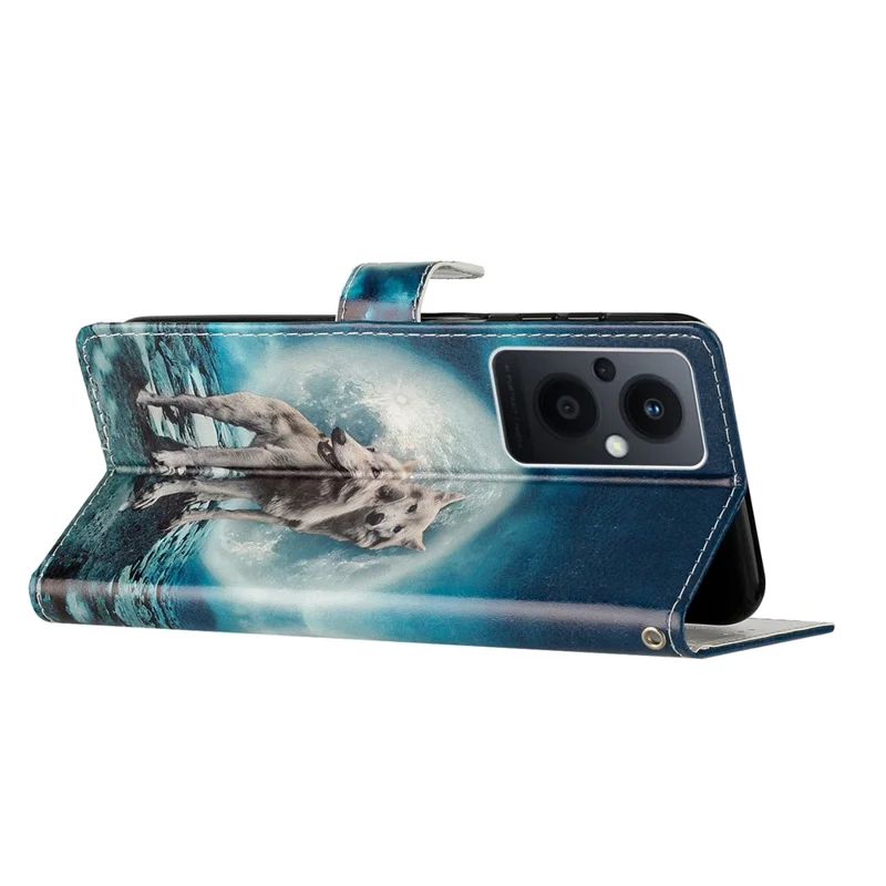 For Oppo Reno8 Lite 5G / Reno7 Z 5G PU Leather Wallet Case Magnetic Closure Stand Full Protection Folio Flip Pattern Printing Phone Cover with Strap - Two Wolves