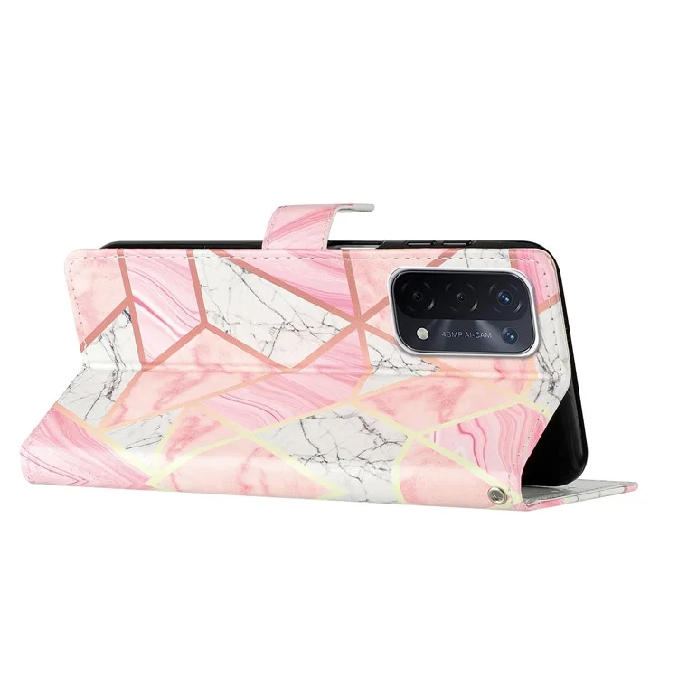 Para Oppo A54 5G / A74 5G / A94 5G Patrón de Impresión Polleja Funda de Billetera PU Cierre Magnético Magnético Flip Cubierta de Teléfono Protectora Con Correa - Mármol Rosa