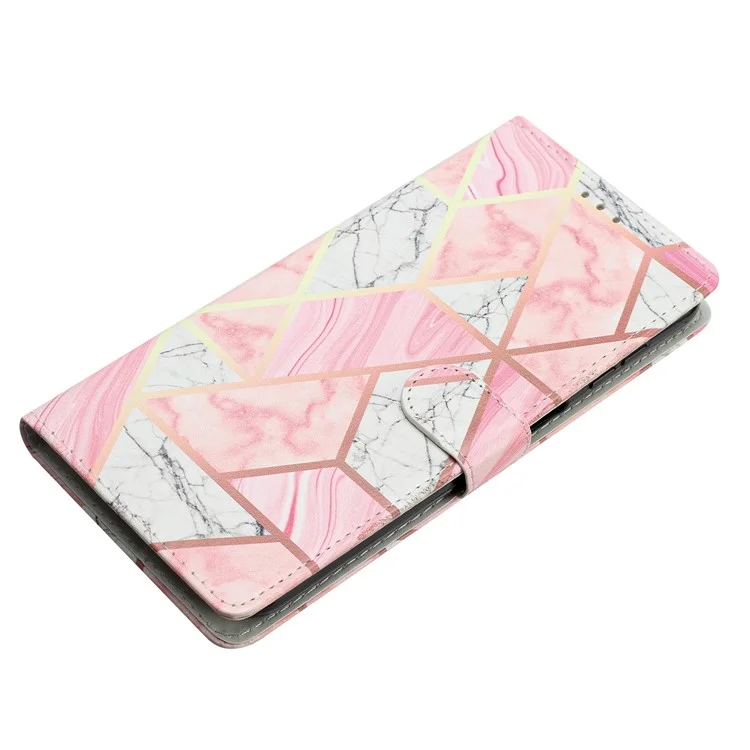 Para Oppo A54 5G / A74 5G / A94 5G Patrón de Impresión Polleja Funda de Billetera PU Cierre Magnético Magnético Flip Cubierta de Teléfono Protectora Con Correa - Mármol Rosa
